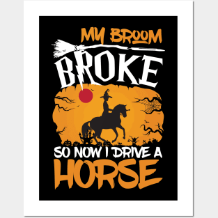 Funny Horse Riding Halloween Cowboy Cowgirl Witch Costume Posters and Art